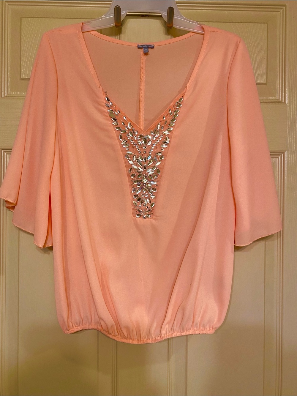 Peach Embellished V-Neck Blouse
